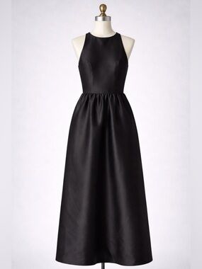 Alfred Sung Black Satin Maxi Dress Structured A-Line Sleeveless Sz 12